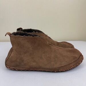 LL Bean Wicked Good Slippers Suede Leather Shearling Lined Ankle Brown‎ Mens 9 M
